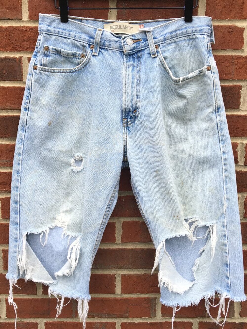 VTG Y2K Levis 505 Thrashed Baggy Jorts Mens 32 Distressed Cut Off Skater Shorts